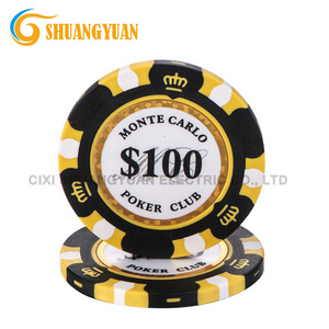 14g Clay 3-Tone Monte Carlo Poker Chip With Golden Trim Sticker