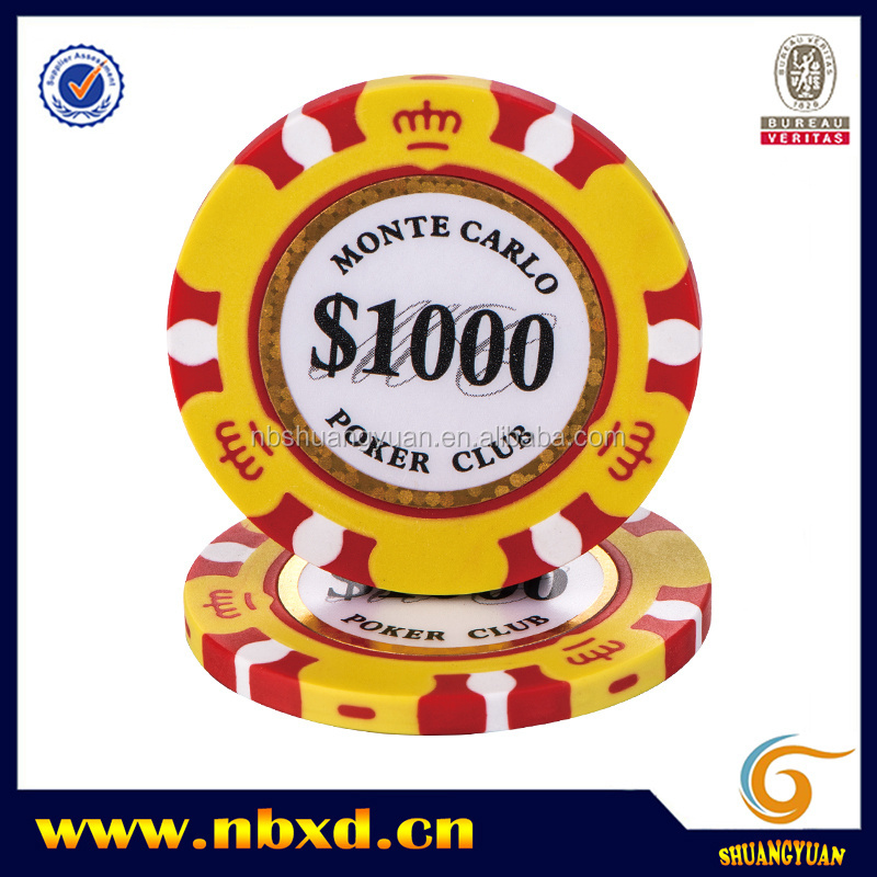 14g Clay 3-Tone Monte Carlo Poker Chip With Golden Trim Sticker