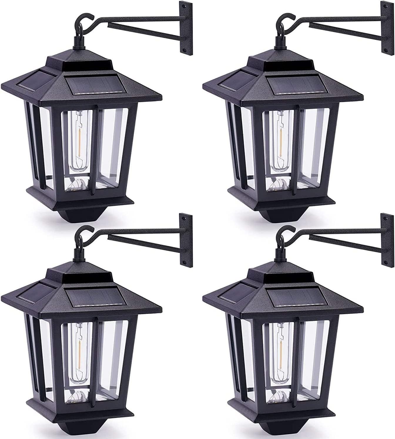 Solar Wall Lanterns with Bulb,Outdoor Hanging Solar Lights with 4 Solar Panels,Dusk to Dawn Led Outdoor Wall Sconce