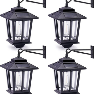 Solar Wall Lanterns with Bulb,Outdoor Hanging Solar Lights with 4 Solar Panels,Dusk to Dawn Led Outdoor Wall Sconce