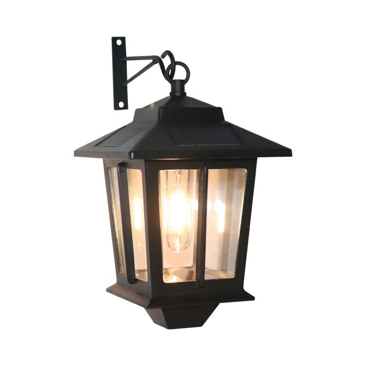 Solar Wall Lanterns with Bulb,Outdoor Hanging Solar Lights with 4 Solar Panels,Dusk to Dawn Led Outdoor Wall Sconce