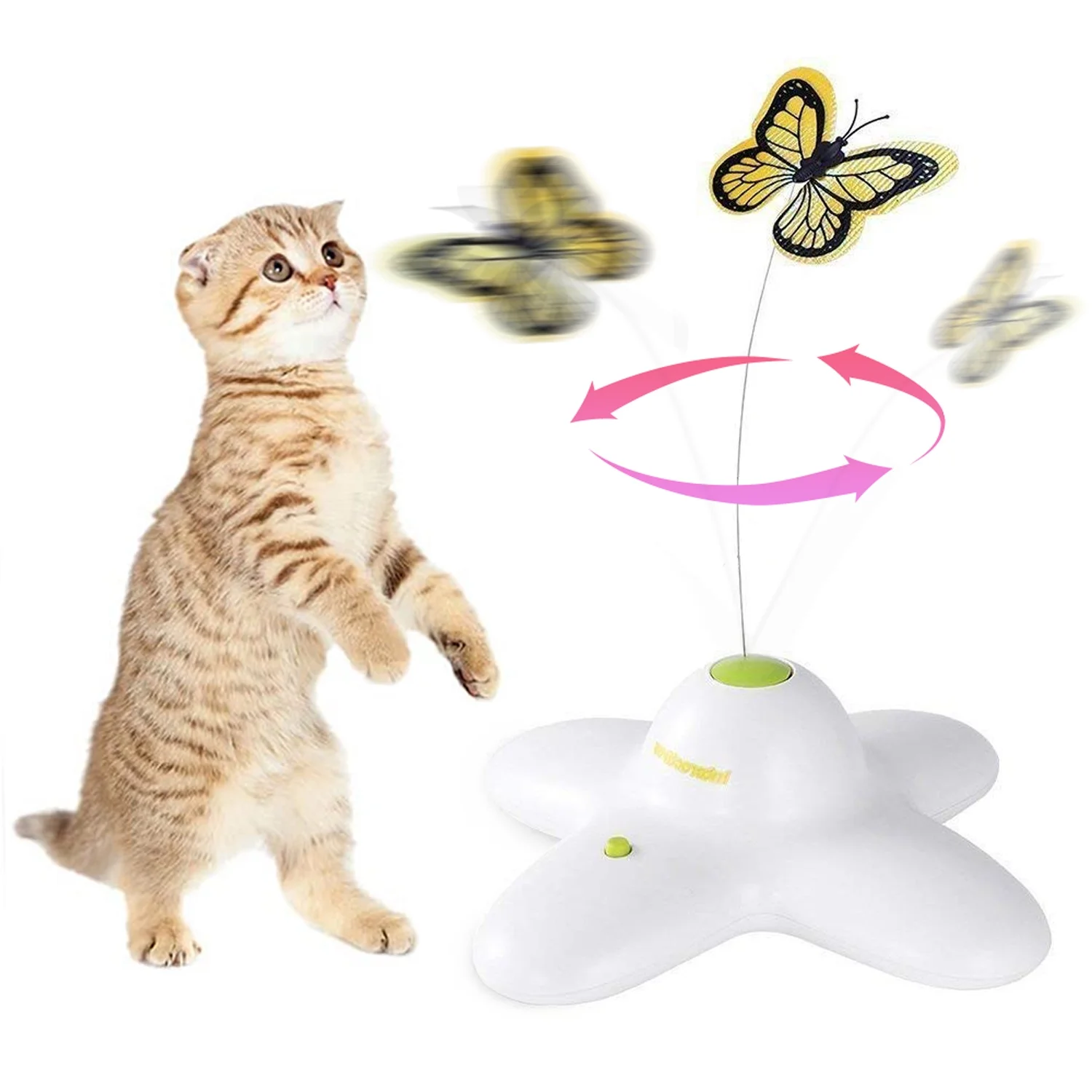 All For Paws 2024 Interactive Cat Toys 360 Spinning Automatic Butterfly Cat Toy Flutter Bug Electric Cat Teaser Toy For Indoor