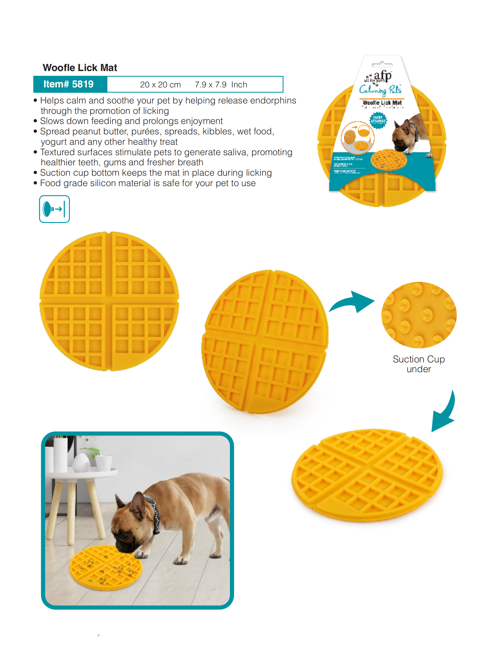 AFP Pawise Custom Design Silicone Rubber Pet Lick Mat Dog Lick Mat Pad Slow Feeder For Dog And Cat Slow Feeding With Suction Cup