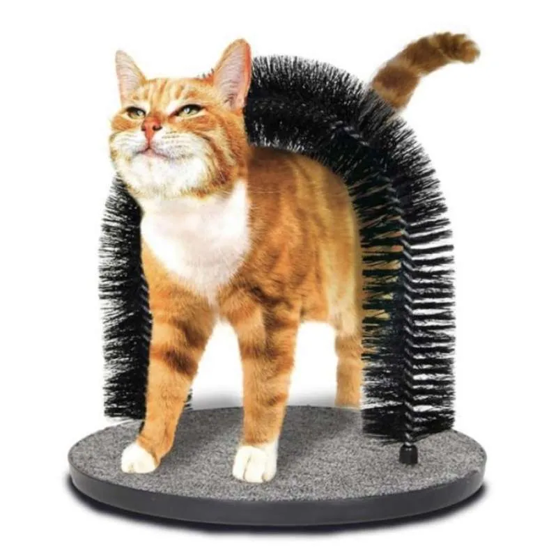 Pawise Arch Design Pet 2 in 1 Cat Scratching Toy With Round Base Soft Portable Self Grooming Scratcher Massager For Cat Playing