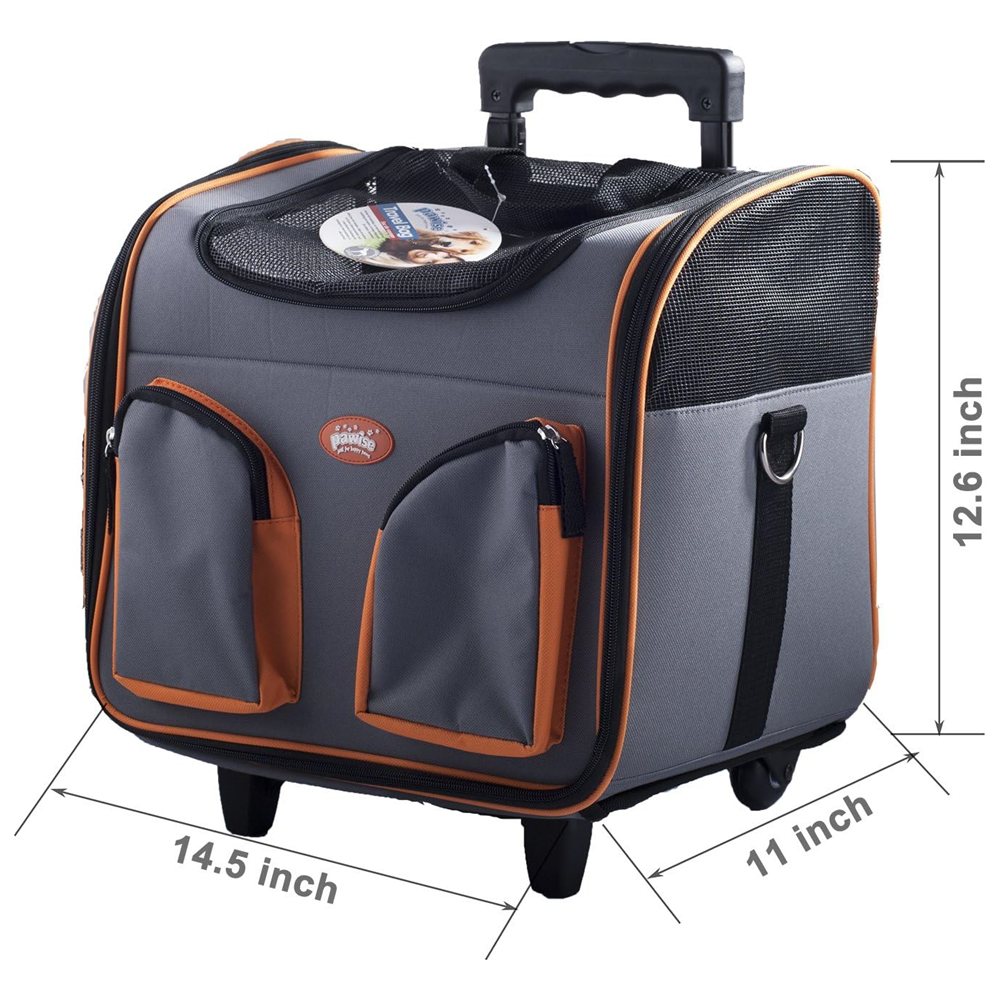 Pawise Large Capacity Durable Rolling Wheels Pet Trolley Bag With Adjustable Strap Nylon Dog Cat Carrying Bag Pet Travel Carrier