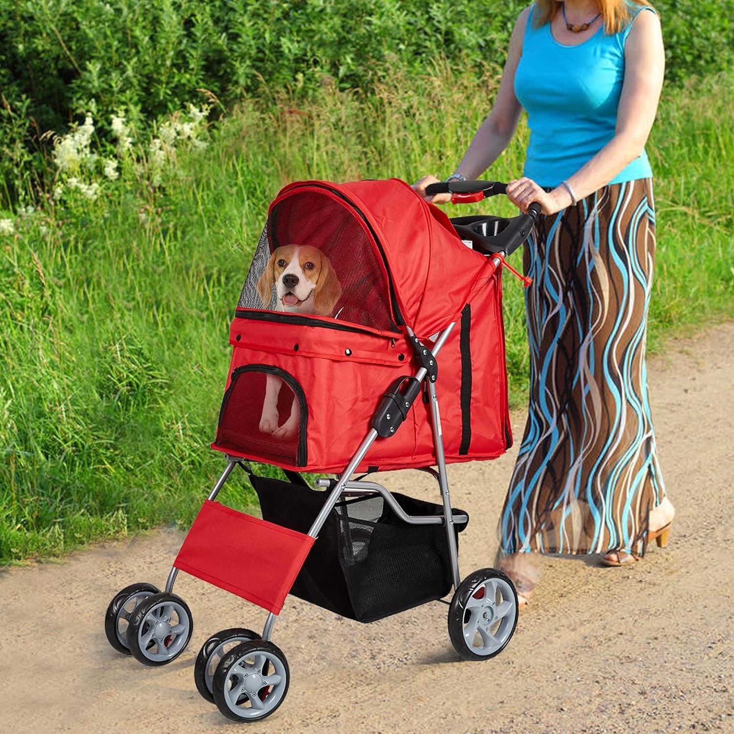 Pawise Large Capacity Outdoor Travel Pet Dog Cat Carrier Stroller Foldable Soft Dog Carrier Walk Strolling Cart With 4 Wheels