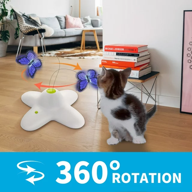 All For Paws 2024 Interactive Cat Toys 360 Spinning Automatic Butterfly Cat Toy Flutter Bug Electric Cat Teaser Toy For Indoor