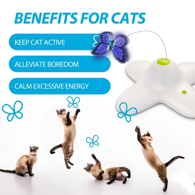 All For Paws 2024 Interactive Cat Toys 360 Spinning Automatic Butterfly Cat Toy Flutter Bug Electric Cat Teaser Toy For Indoor