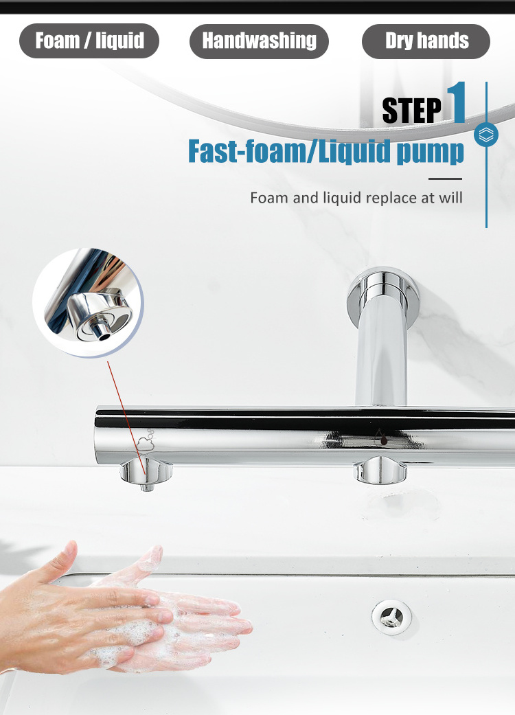 Copper Chrome Plated Tap Soap Dispenser 3-In-1 Induction Hand Dryer Water Faucet Brass Single Hole Basin Faucet