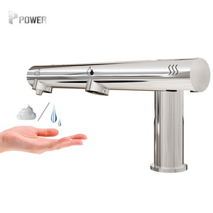 3 In 1 Deck Mounted Brass Brushed Taps Wash Basin Mixer Automatic Smart Tap Sensor Faucet With Hand Dryer Soap Dispenser