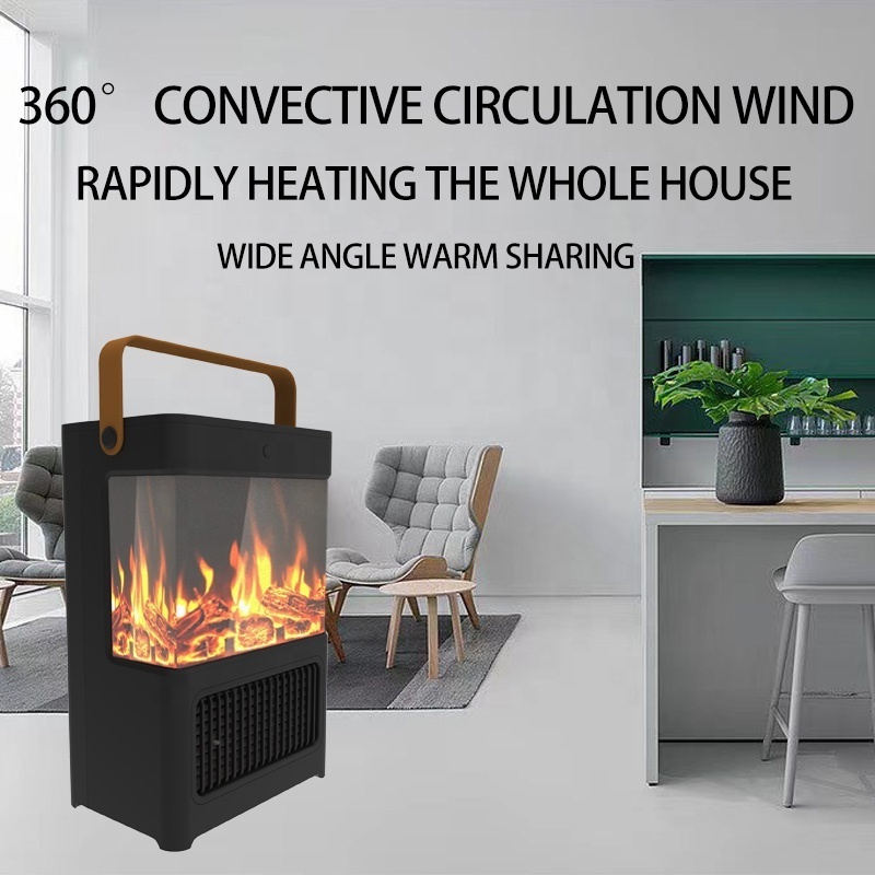 Mini Portable Fan Office Bedroom Electric Fireplace  with Realistic Flame Thermostat Control