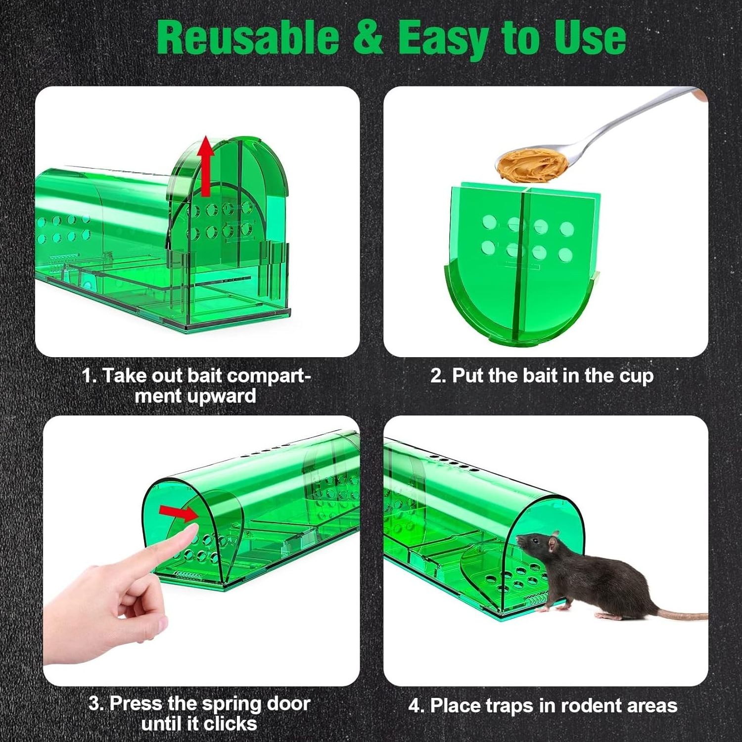 Mouse box Humane No Kill Live Catch and Release Traps Reusable with Cleaning BrushBrown Mice Traps for House Indoor Rodent Trap