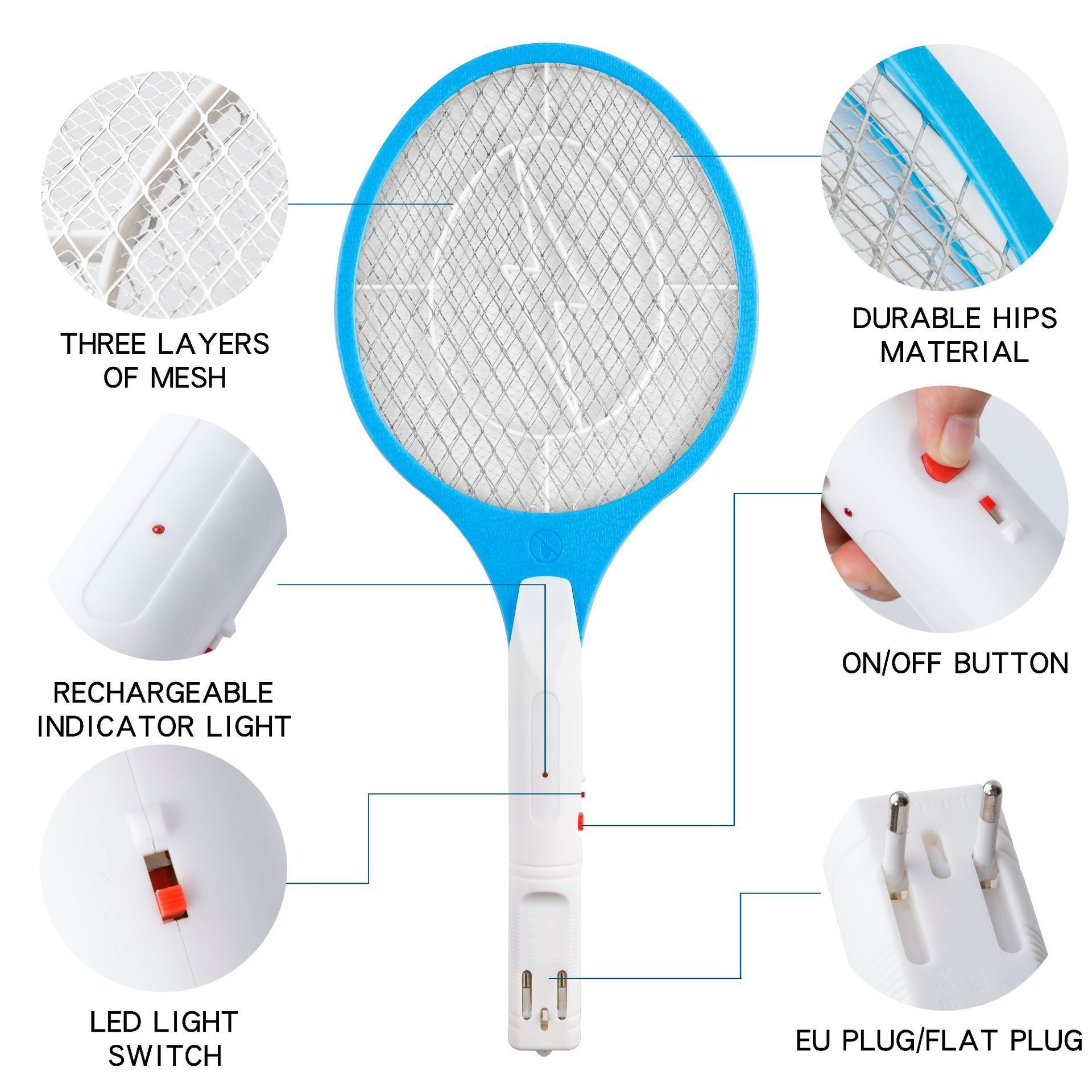 Rechargeable Bug Zapper Racket for Indoor Use Electric Mosquito Swatter and Fly Swatter Combo