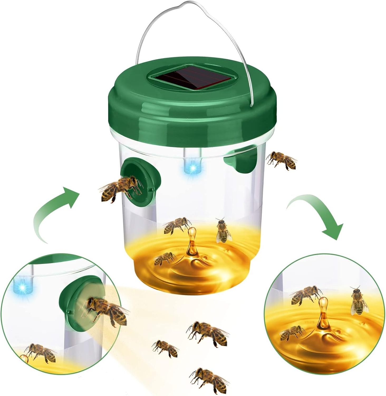 Carpenter Bee Wasp Trap,Solar Powered Trap for Wasp Carpenter Bee Yellow Jacket Hornet Outdoor Hanging Design Flying Insect Trap