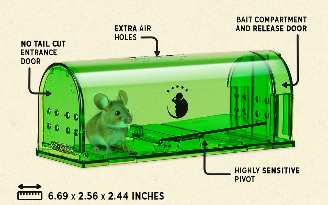 Mouse box Humane No Kill Live Catch and Release Traps Reusable with Cleaning BrushBrown Mice Traps for House Indoor Rodent Trap