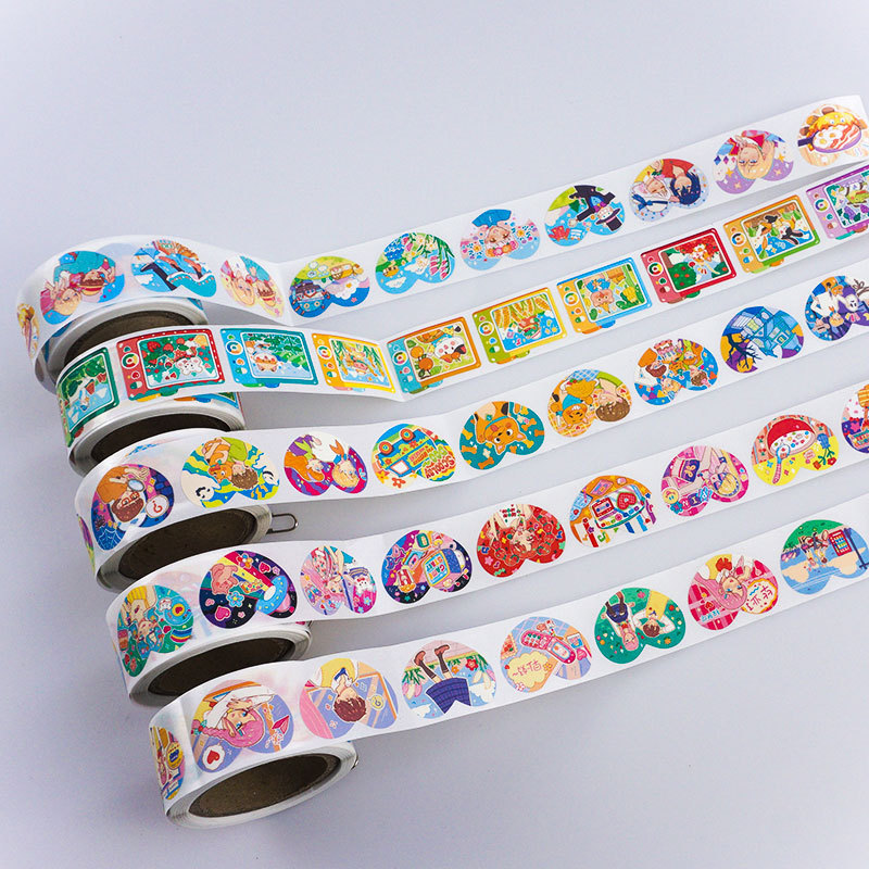 Custom High Quality Printing Adhesive Cartoon Kids Sticker Round Label on Roll