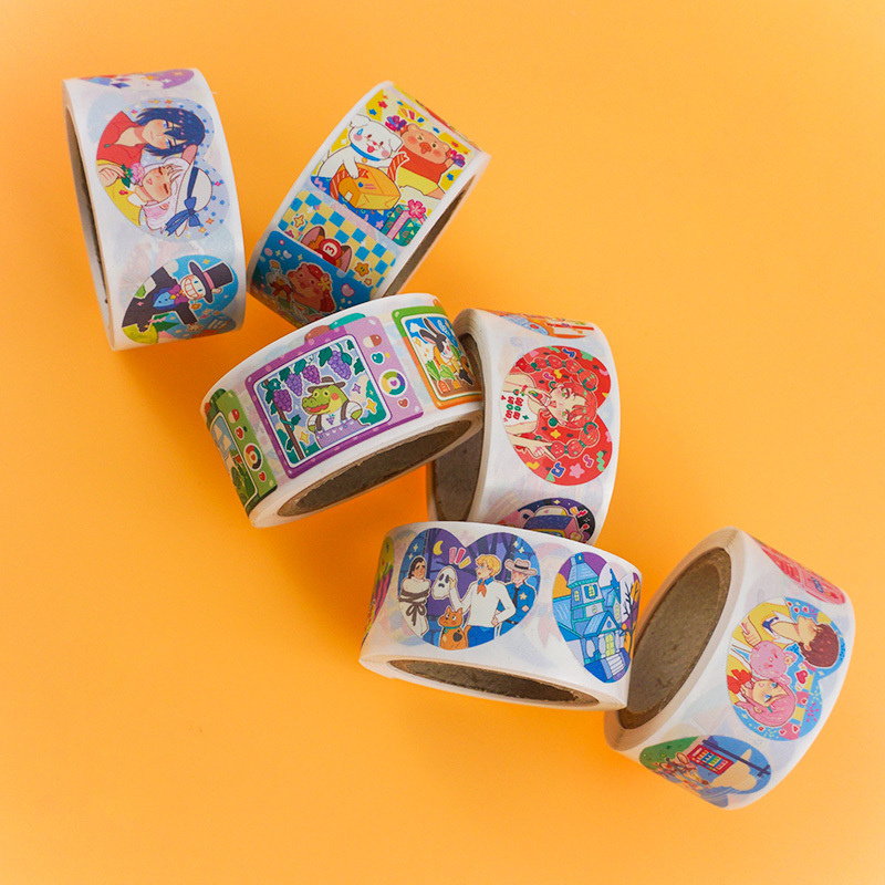 Custom High Quality Printing Adhesive Cartoon Kids Sticker Round Label on Roll