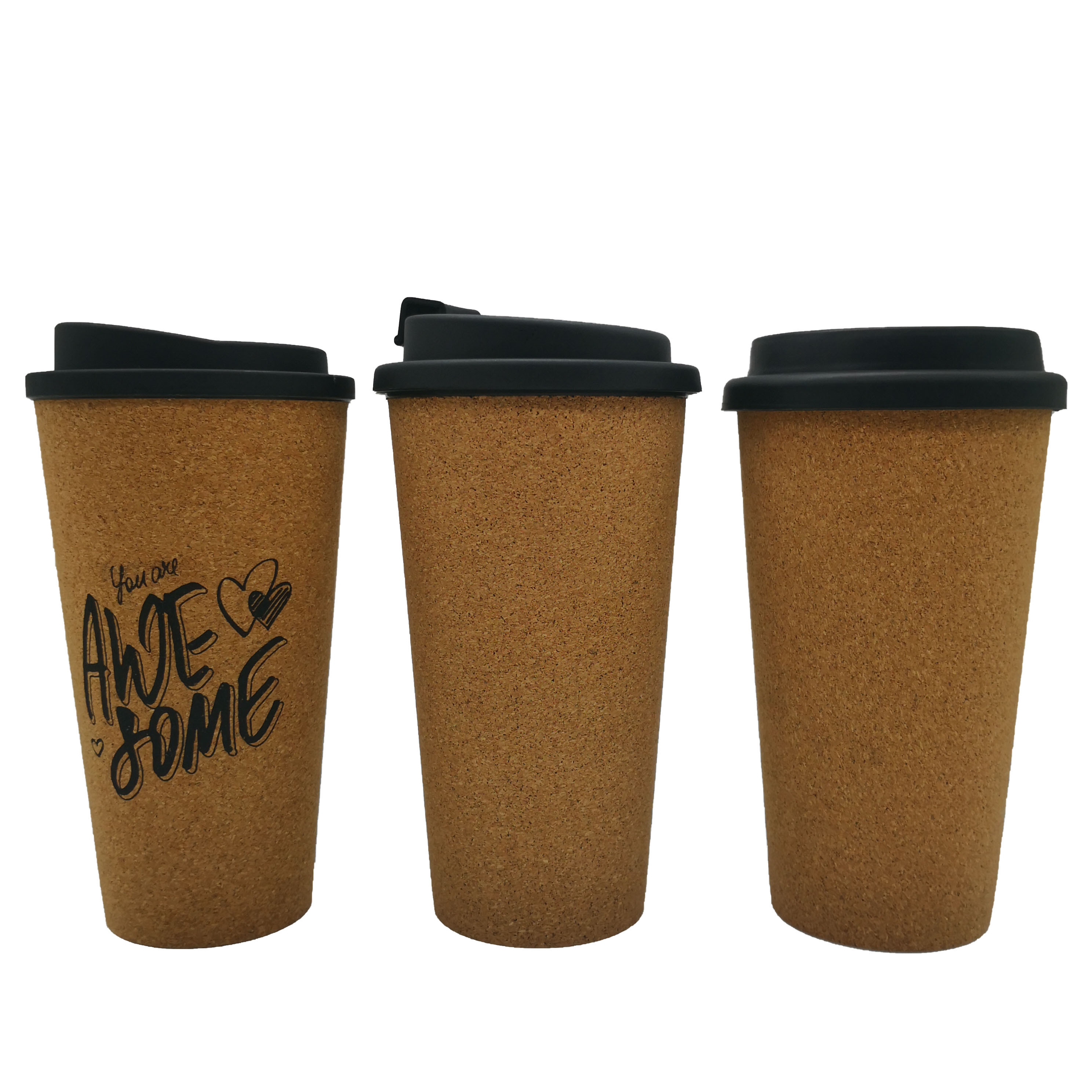 Eco Coffee Mug 16oz Reusable Wood Cup Cork Mug With Silicone Lid And Flip Lid Travel Cup