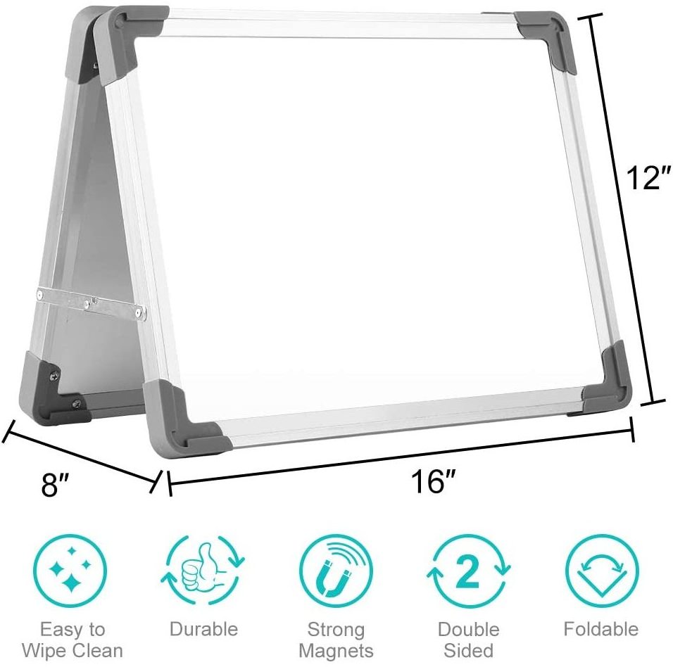 Small Dry Erase White Board Magnetic Desktop Foldable Whiteboard Portable Mini Easel Double Sided on Table Top with Holder fo