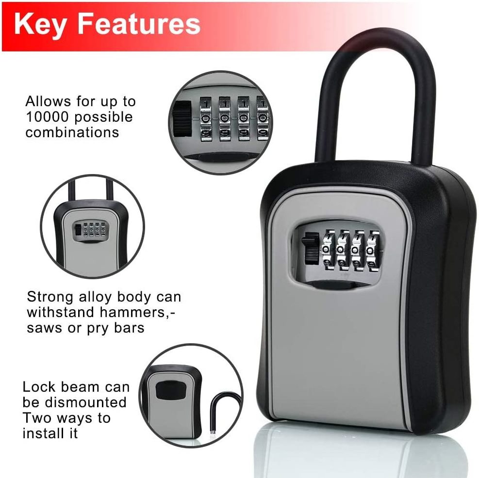 zhenzhi Portable combination lock box for house keys - keys hidden outside - waterproof keys for secure storage lock box