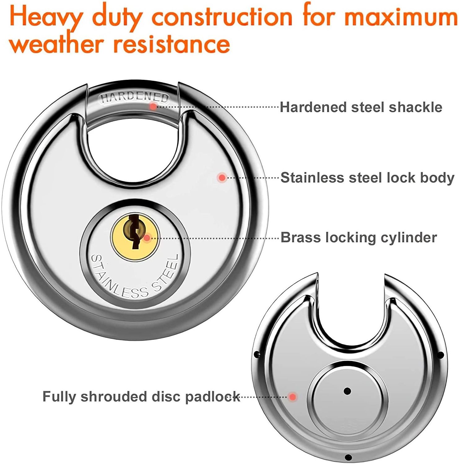 zhenzhi Keyed Padlock, Stainless Steel Discus Lock with 3/8-Inch Shackle for Sheds, Storage Unit, Garages and Fence