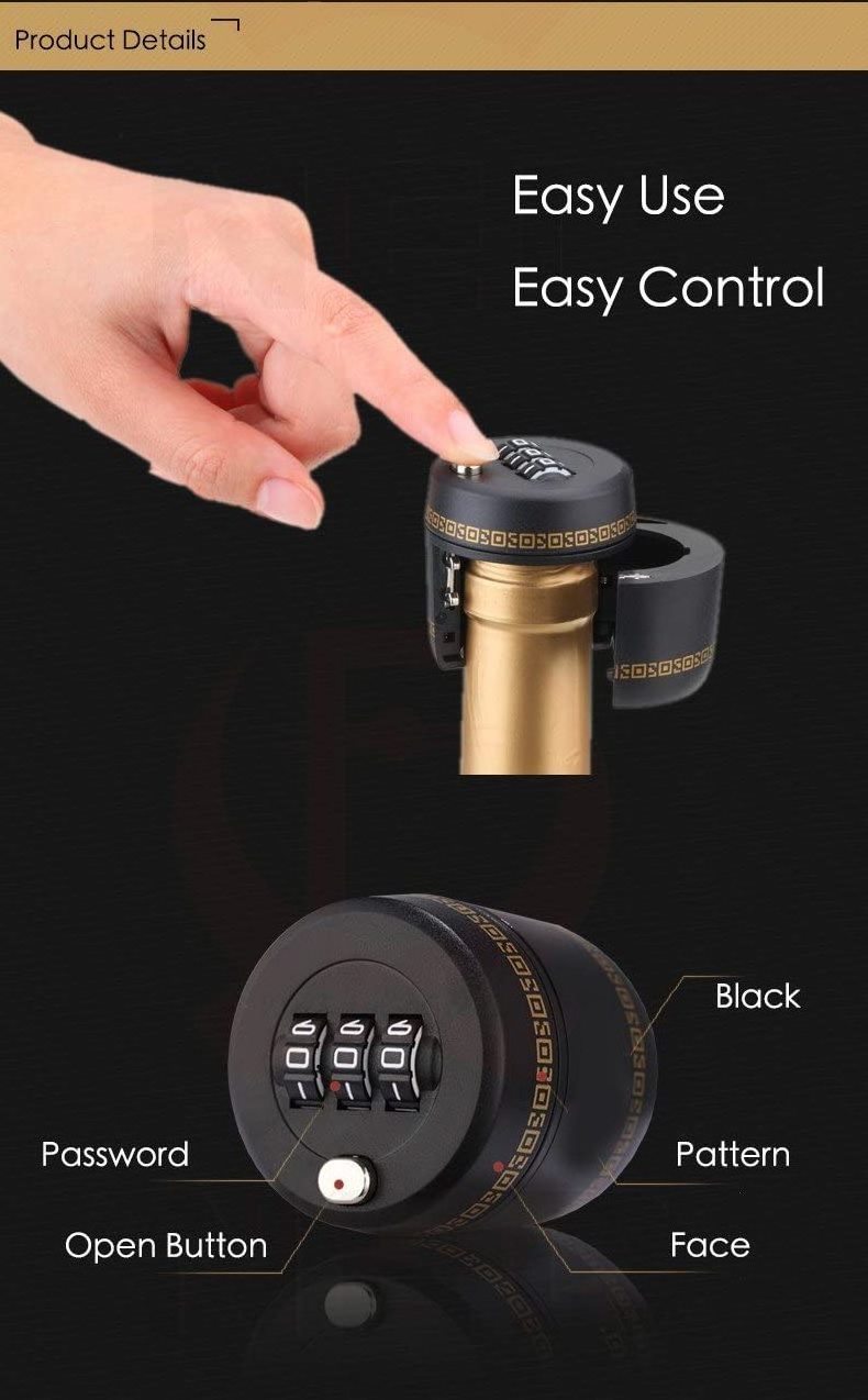 zhenzhi Combination Lock for Wine & Liquor Bottle-Wine Whiskey Bottle Top Stopper - Bottle Password Code Lock