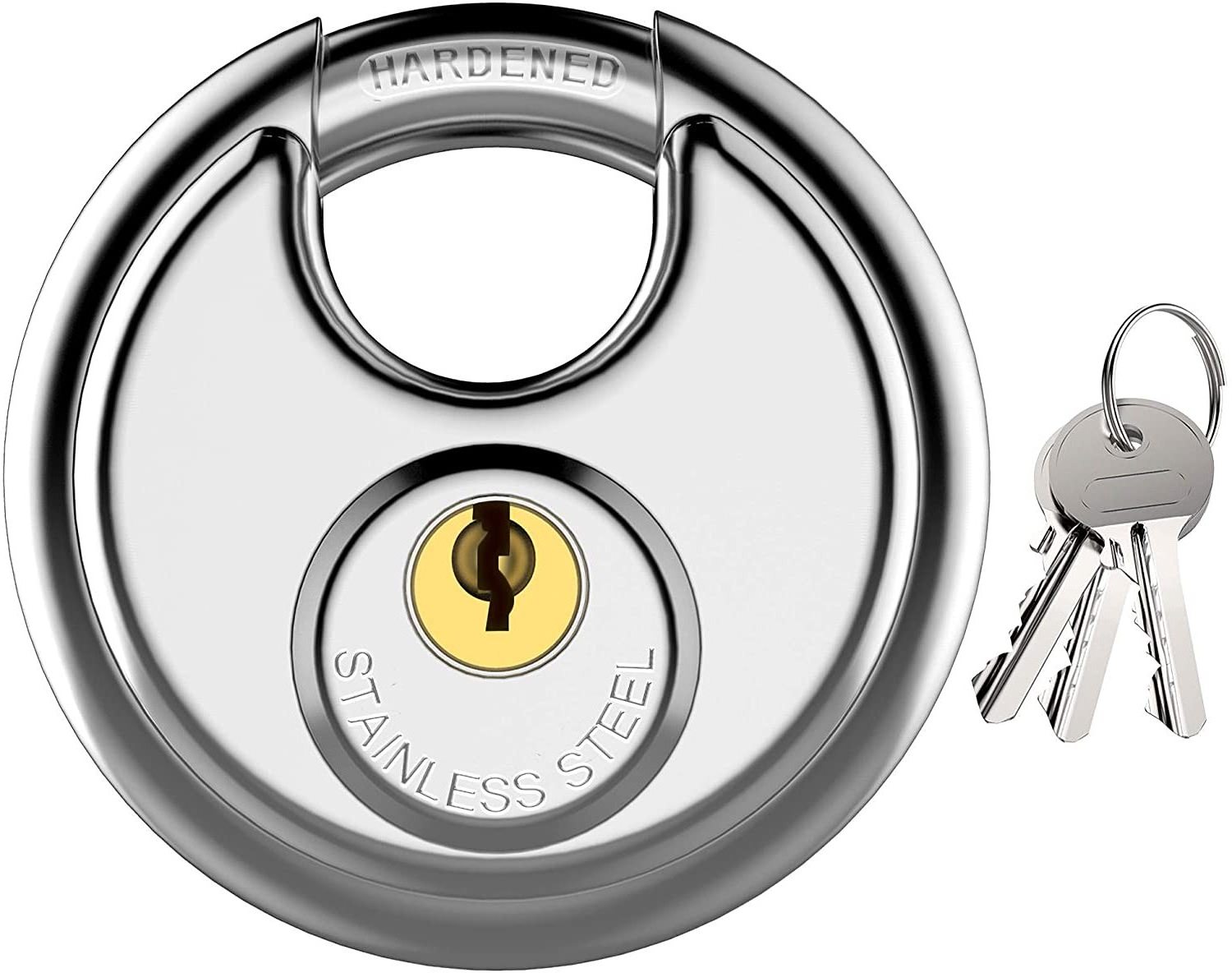 Zhenzhi Stainless Steel Discus Keyed Padlock Waterproof and Rustproof Storage Lock with2 Keys and Stainless Steel Shackle