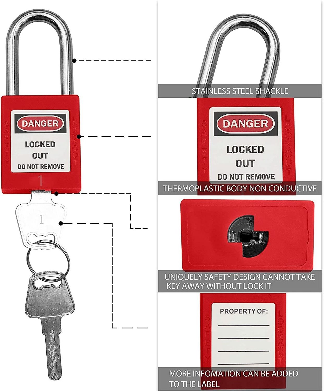 Zhenzhi Lockout Tagout Locks Safety Padlock Loto Locks Keyed Alike PA Lock Out Tag Out Steel Shackle Small Luggage Padlocks