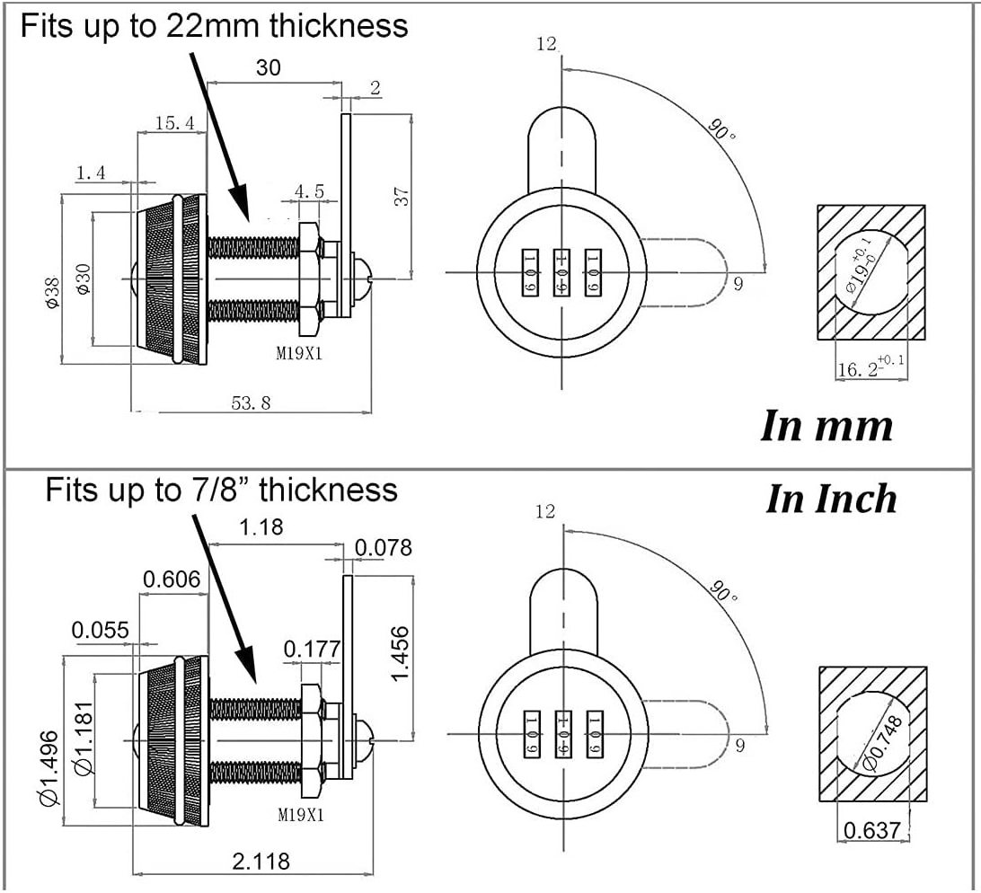 zhenzhi Combination Cam Lock Security Locks, Password Coded Locks for Safety of Box Cabinet Drawer Mailbox Door Furniture