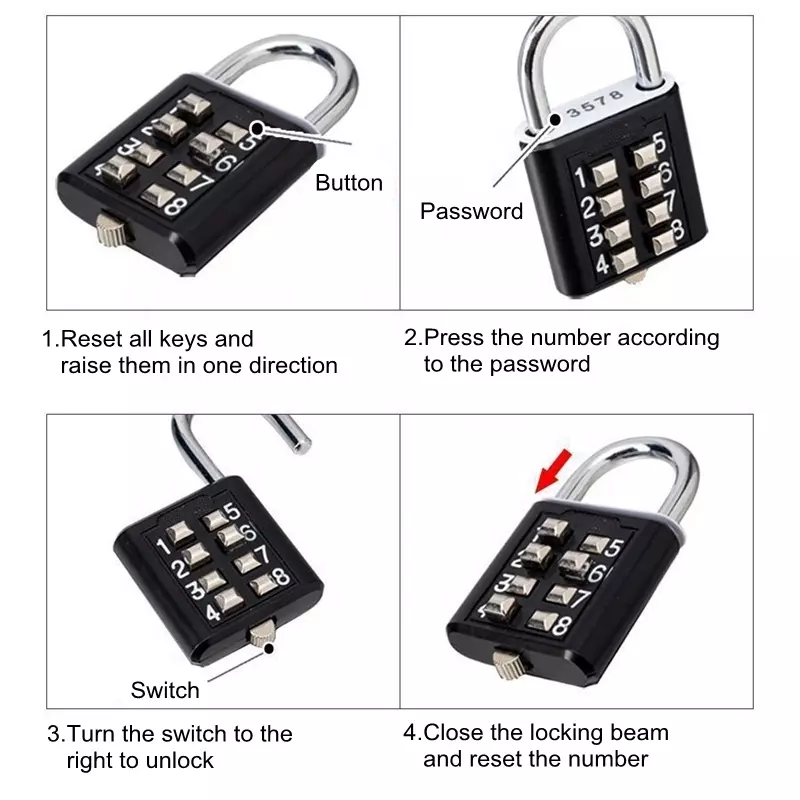 zhenzhi Padlock- Lock tactile button combination padlock 10 button combination padlock 5 locking mechanism bit key lock