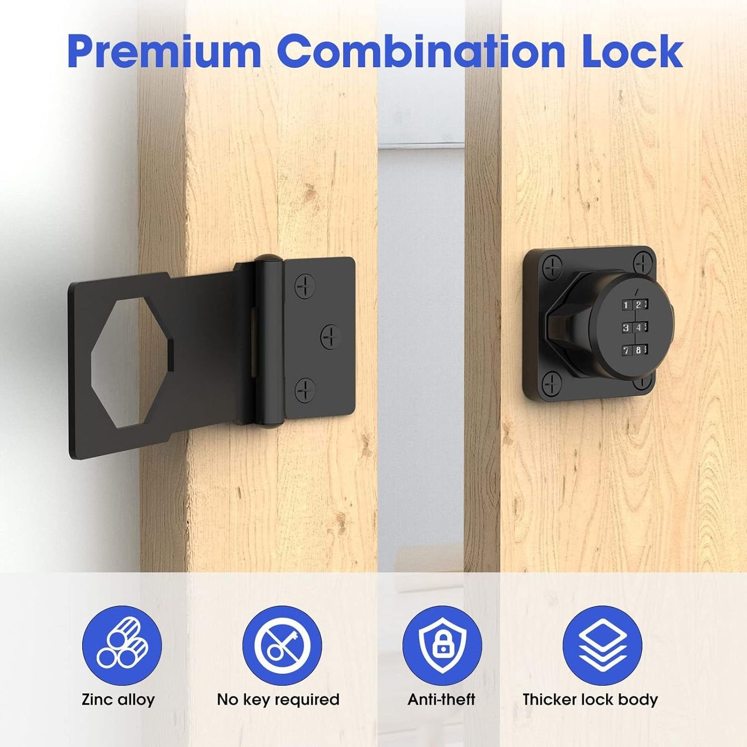 Zhenzhi Mechanical Password Rotary Hasp Locks, Door Security Slide Latch Lock for Small Doors, Cabinets, Barn Door, Bathroom