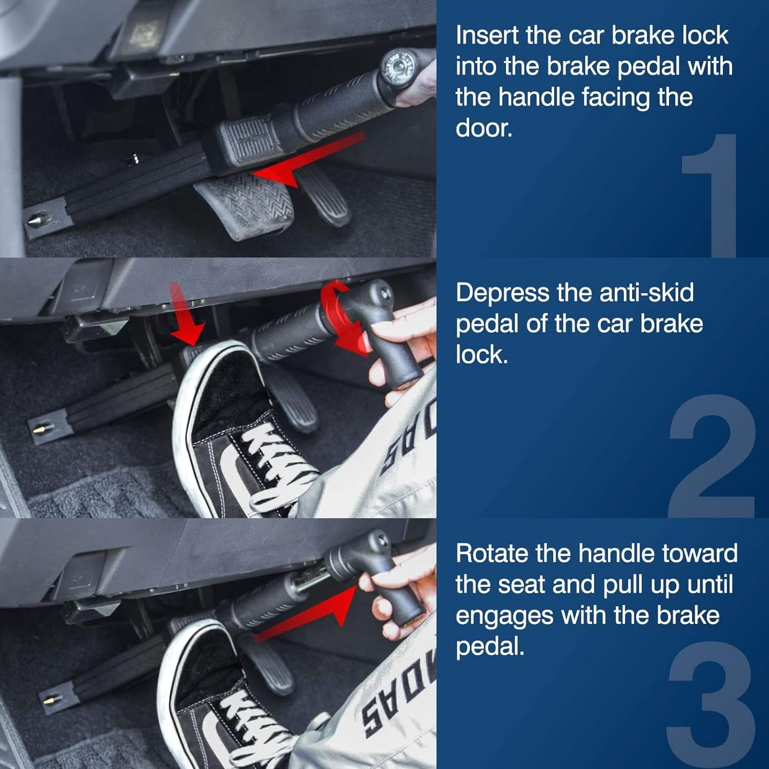 zhenzhi Brake Pedal Lock, Anti Theft Car Device Brake Clutch Lock, Universal Car Lock Security with Escape Hammer Window Breaker