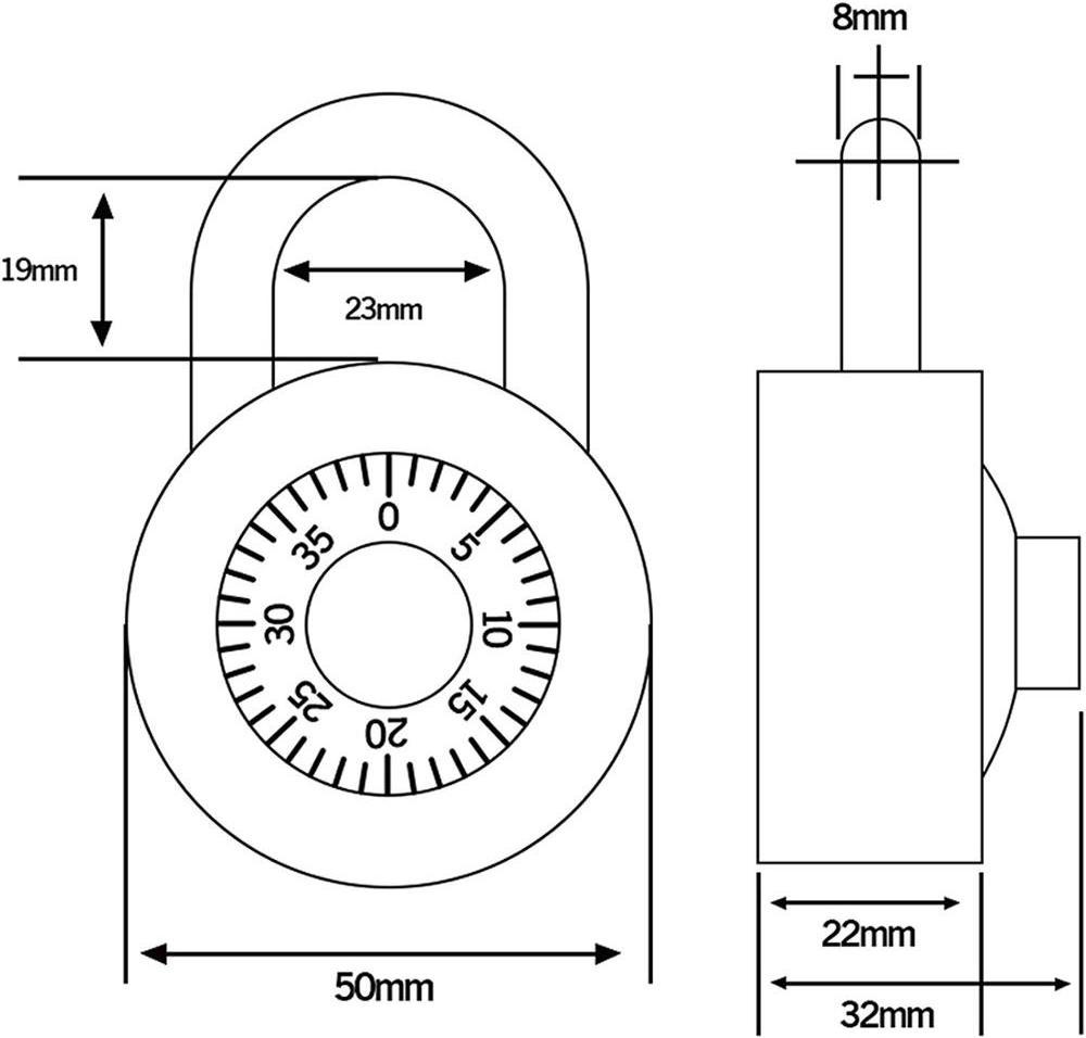 Zhenzhi Padlock, 50mm Dial Combination Padlock for Suitcase, Gym Lockers, Toolbox