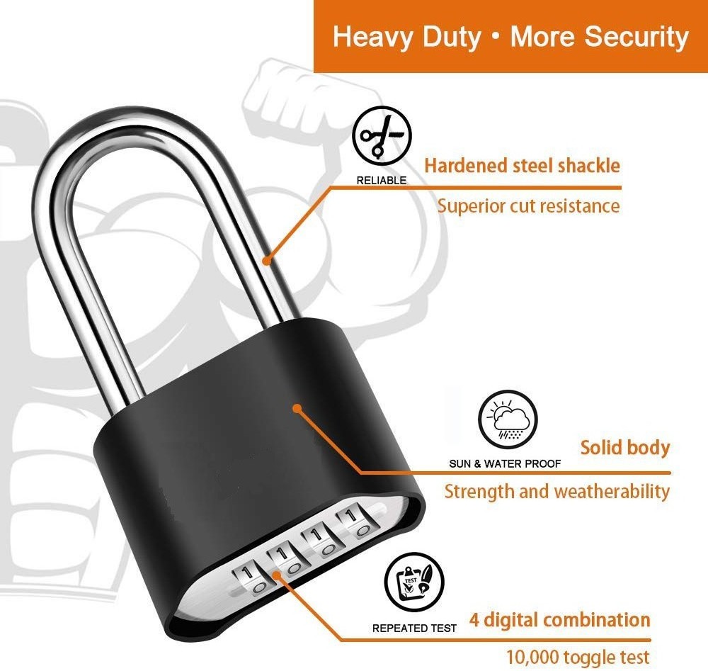 Zhenzhi Heavy Duty 4 Digit Combination Lock 2.5 Inch Long Shackle Outdoor Waterproof Padlock for Gate, Fence, Gym Locker