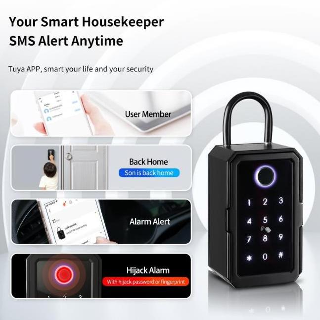 Zhenzhi  Digital Electric Locks Keybox Wall Mounted Lockbox Portable BLE Tuya TTlock APP Fingerprint Smart Key Lock Box