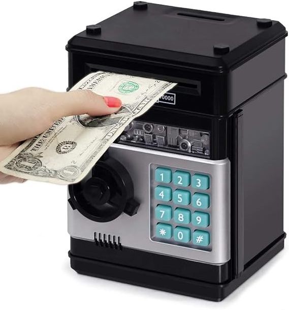 zhenzhi Kids Mini ATM Cash Coin Banks Money Saving Box with Password, Children's Safe Money Jar with Auto Grab Bill Slot