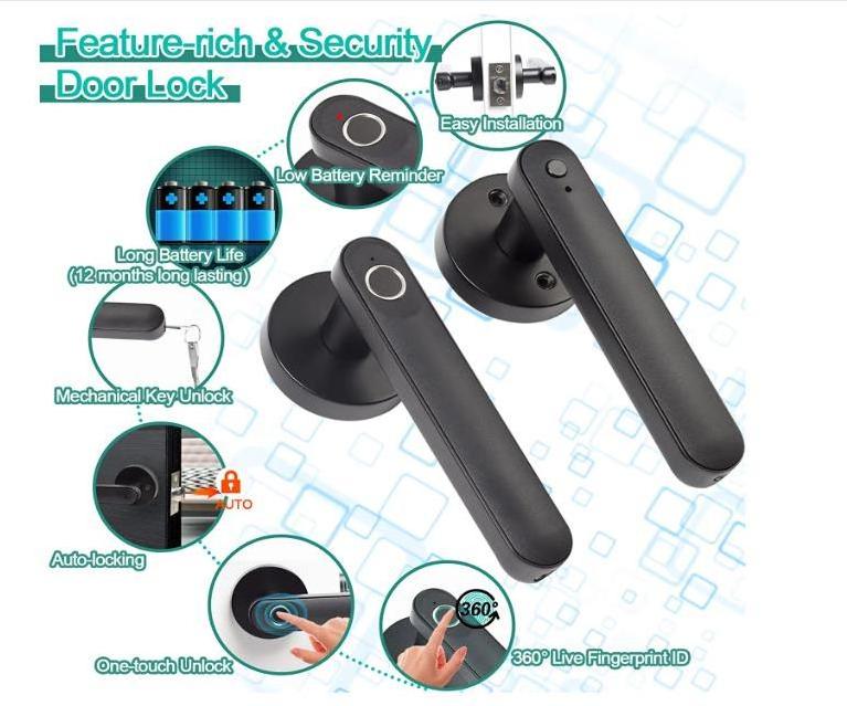 Zhenzhi Fingerprint Door Lock Key less Door Knob with Passage Mode Biometric Fingerprint Bedroom Door Handle Locks for Home