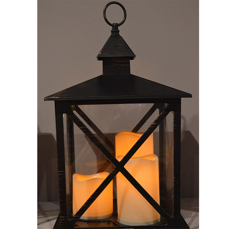 wholesale oversized flickering flame candle solar white led hanging outdoor lanterns candle lantern