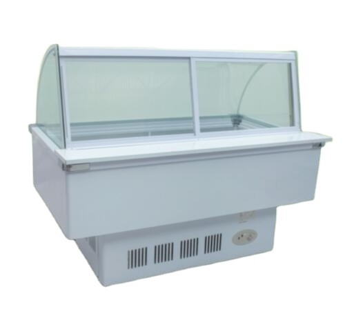 Curved glass door deli showcase butcher shop meat refrigerator