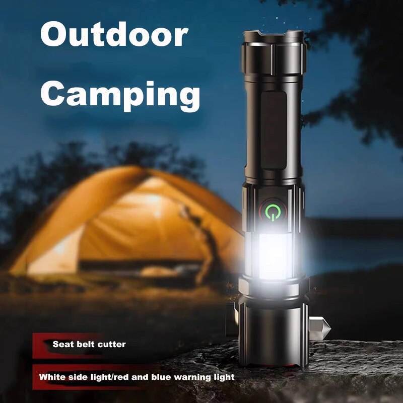 Super bright Waterproof Zoom Torches Light Linterna Multifunction USB-C Long Range Survival Powerful LED Flashlight Rechargeable