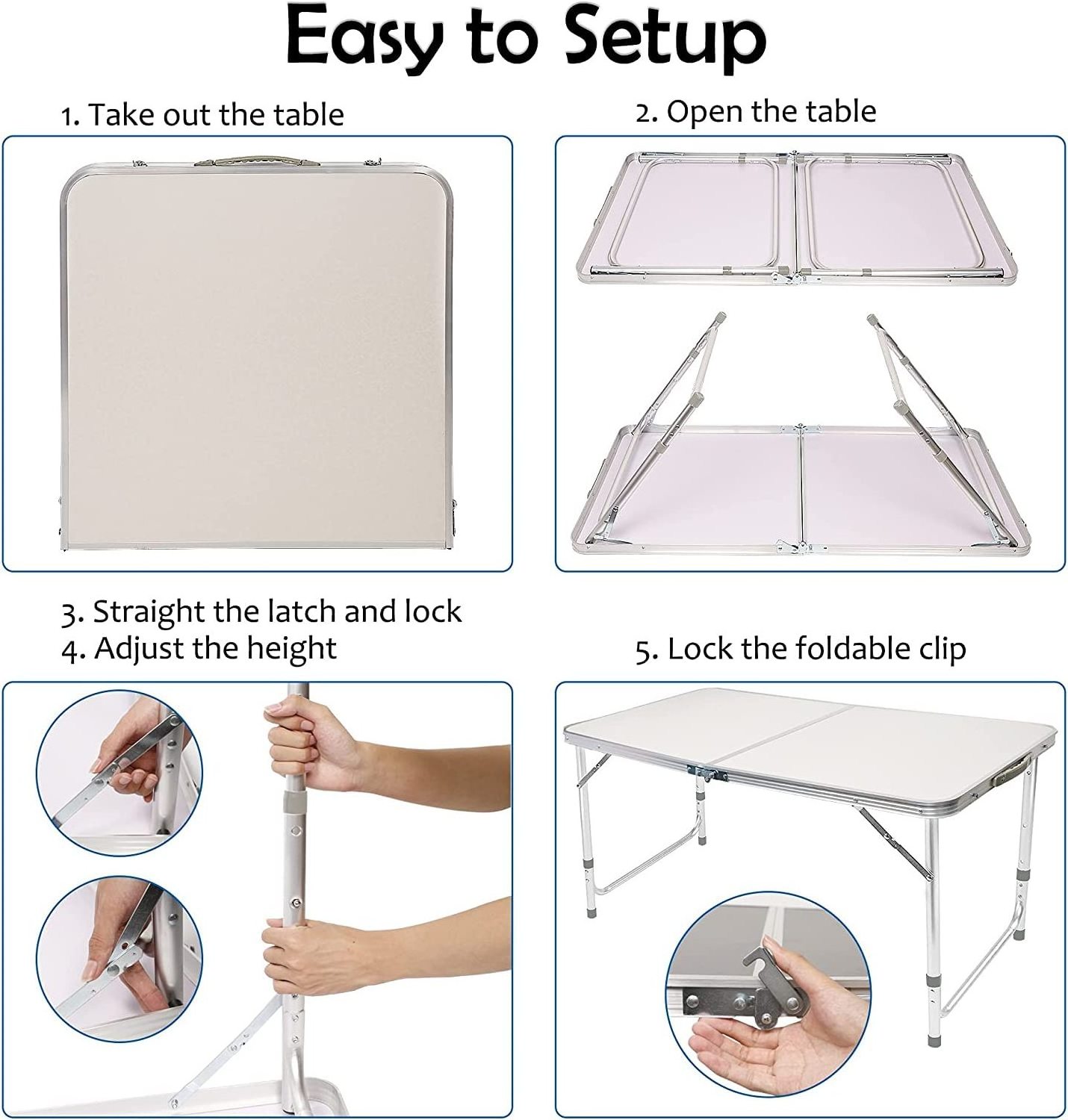 Custom Outdoor BBQ picnic camping table de foldable manufacturer adjustable 120cm 4ft white portable plastic folding table