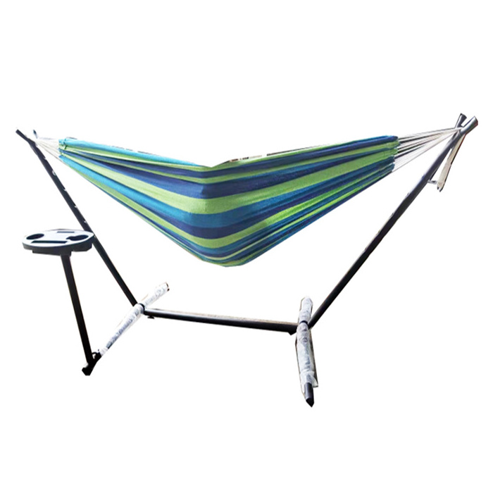 Polyester Cotton Outdoor Double 2 person garden beach holiday travel relax Hammock with Frame and Cup and Book Holder Max.200kg