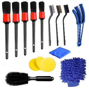 15Pcs Car Cleaning Brush Set Car Detailing Kit Detailing Wheels Rim tire Drill Wash Mitt Wax Pad U brush polybag