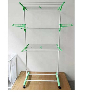 3-tier Clothes Airer Dryer Foldable with Wheels Mobile Flexible Extendible Laundry Tower Made of Powder Coated Steel Plastic