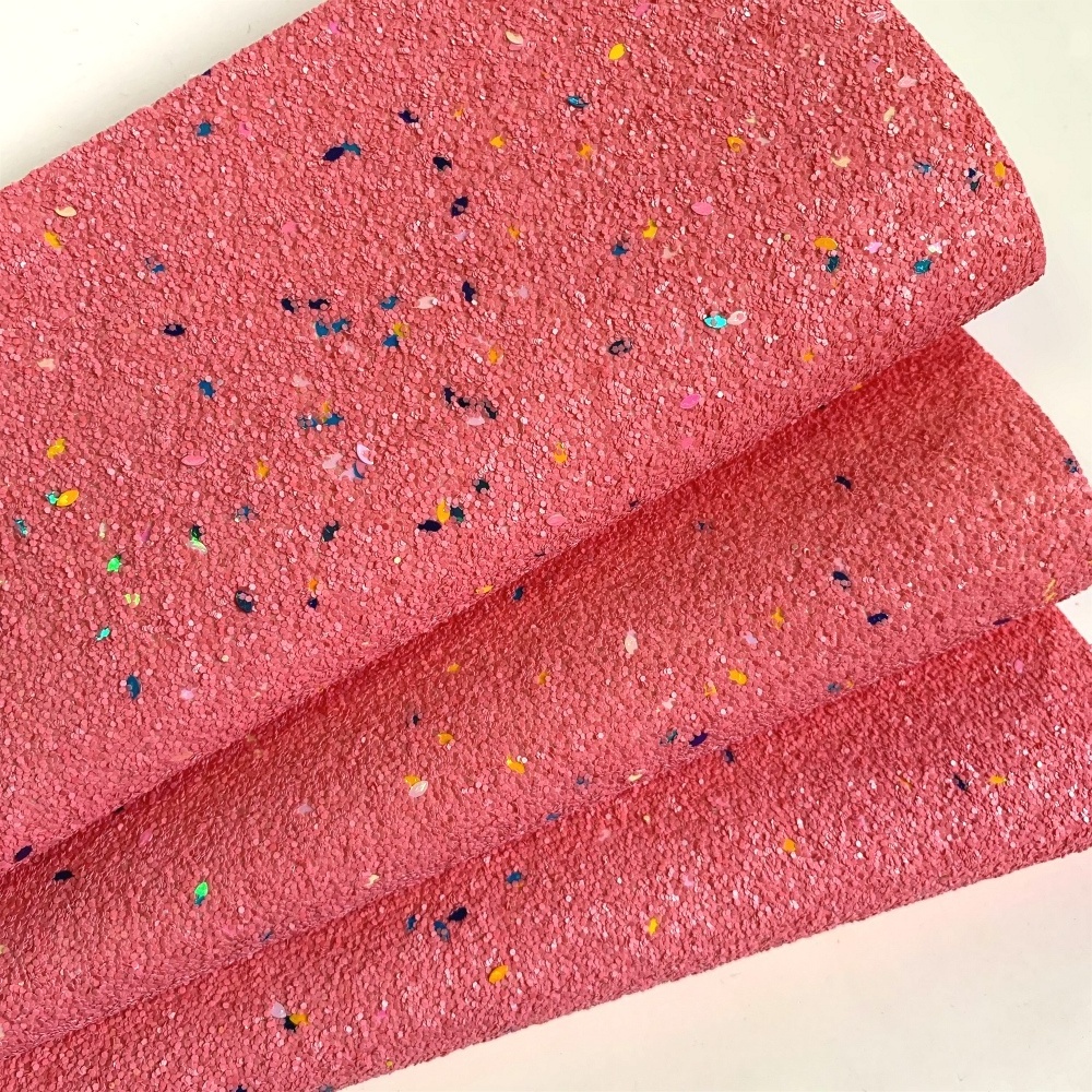 2019 neon color glitter vinyl fabric chunky & rainbow glitter lace fabric for crafts