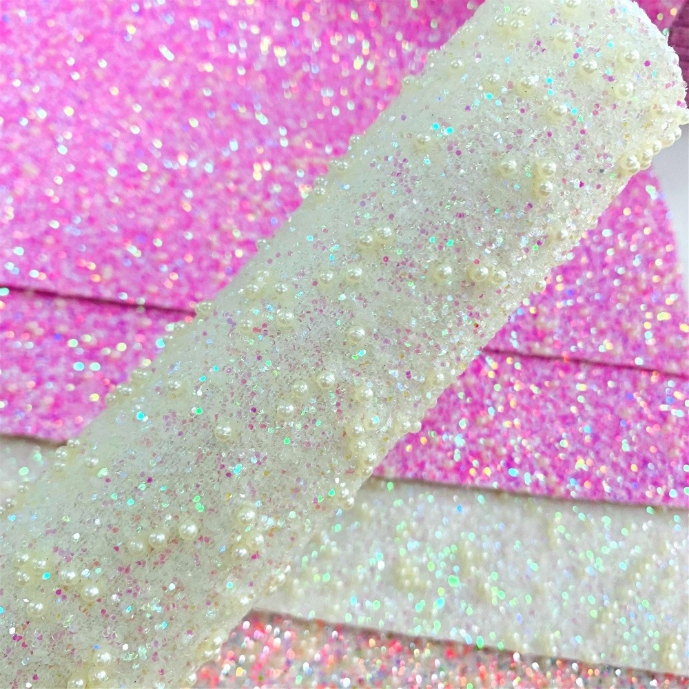 2021Christmas chunky glitter fabric faux leather &polyester pink glitter fabric for crafts