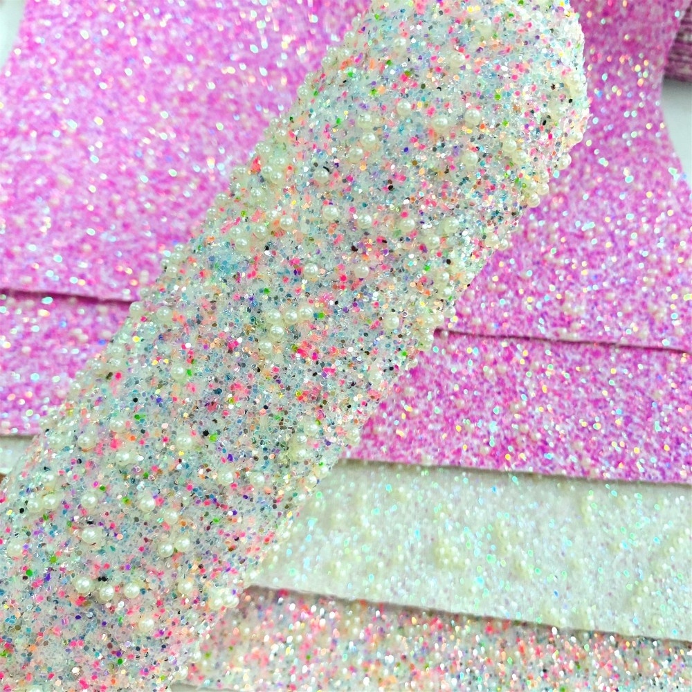 2021Christmas chunky glitter fabric faux leather &polyester pink glitter fabric for crafts