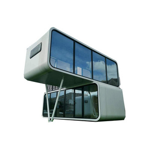 wholesale China modular prefab glass mobile prefab house apple cabin 2 floor tiny house trailer USA