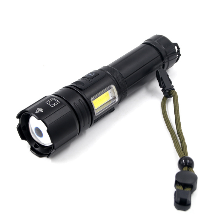 High power aluminum red warning camping led cob torch hunting rechargeable usb C LED Zoom flashlight