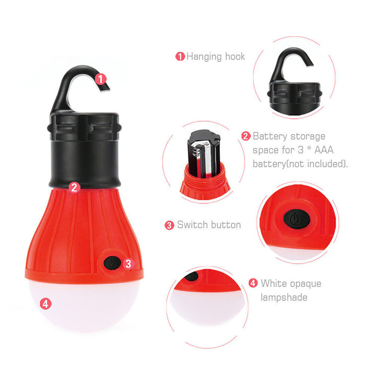 Portable Outdoor Camping Light Emergency Hanging Lamp Tent Light Bulb Lantern LED Hook Camping Bulb Light with battery